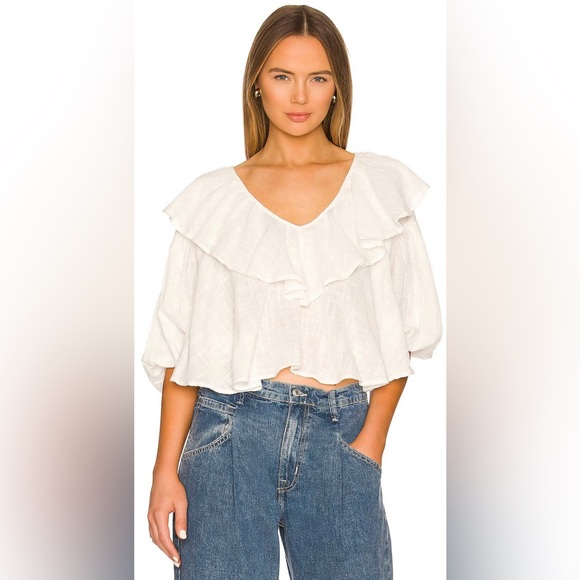 NWT Free People Zuri Ruffle Blouse in Ivory - Picture 1 of 16